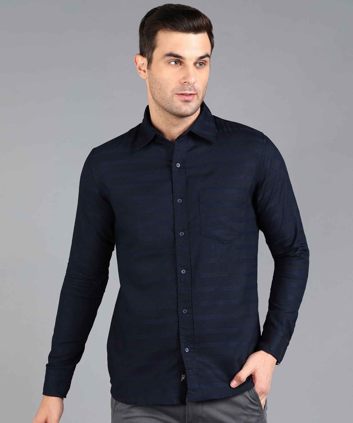 Dark Blue Striped Slim Fit Shirt