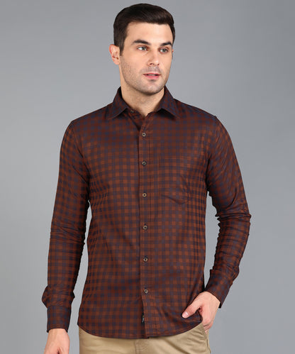 Brown &amp; Blue Checked Slim Fit Shirt