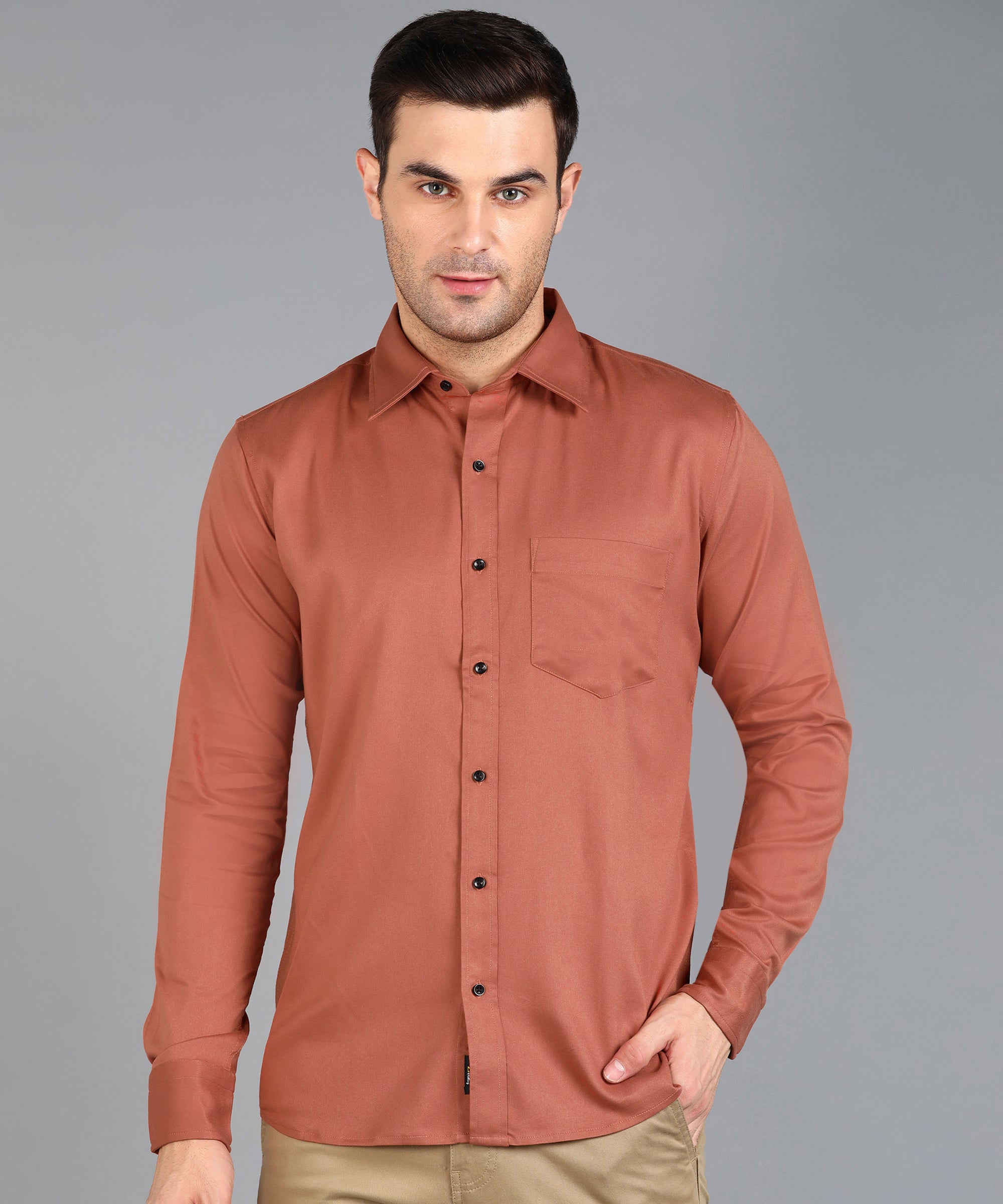 Rust Red Solid Slim Fit Shirt