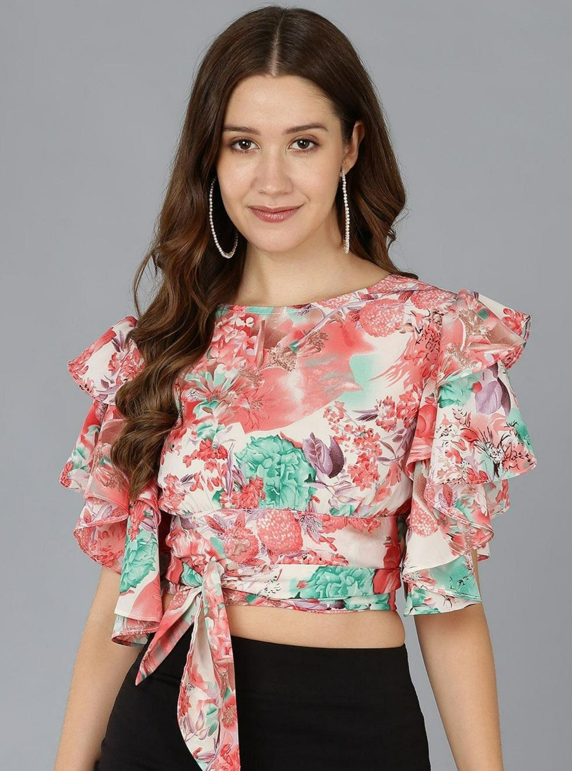 Peach Floral Styled Back Top