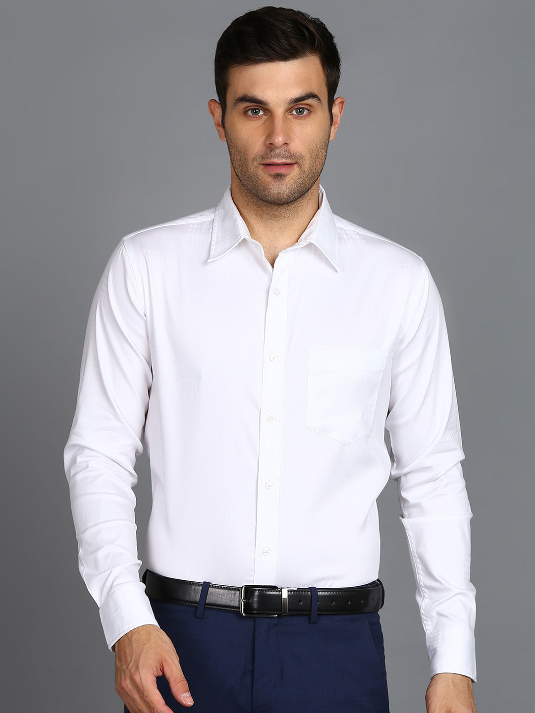 Self Checked Dark White Slim Fit Shirt
