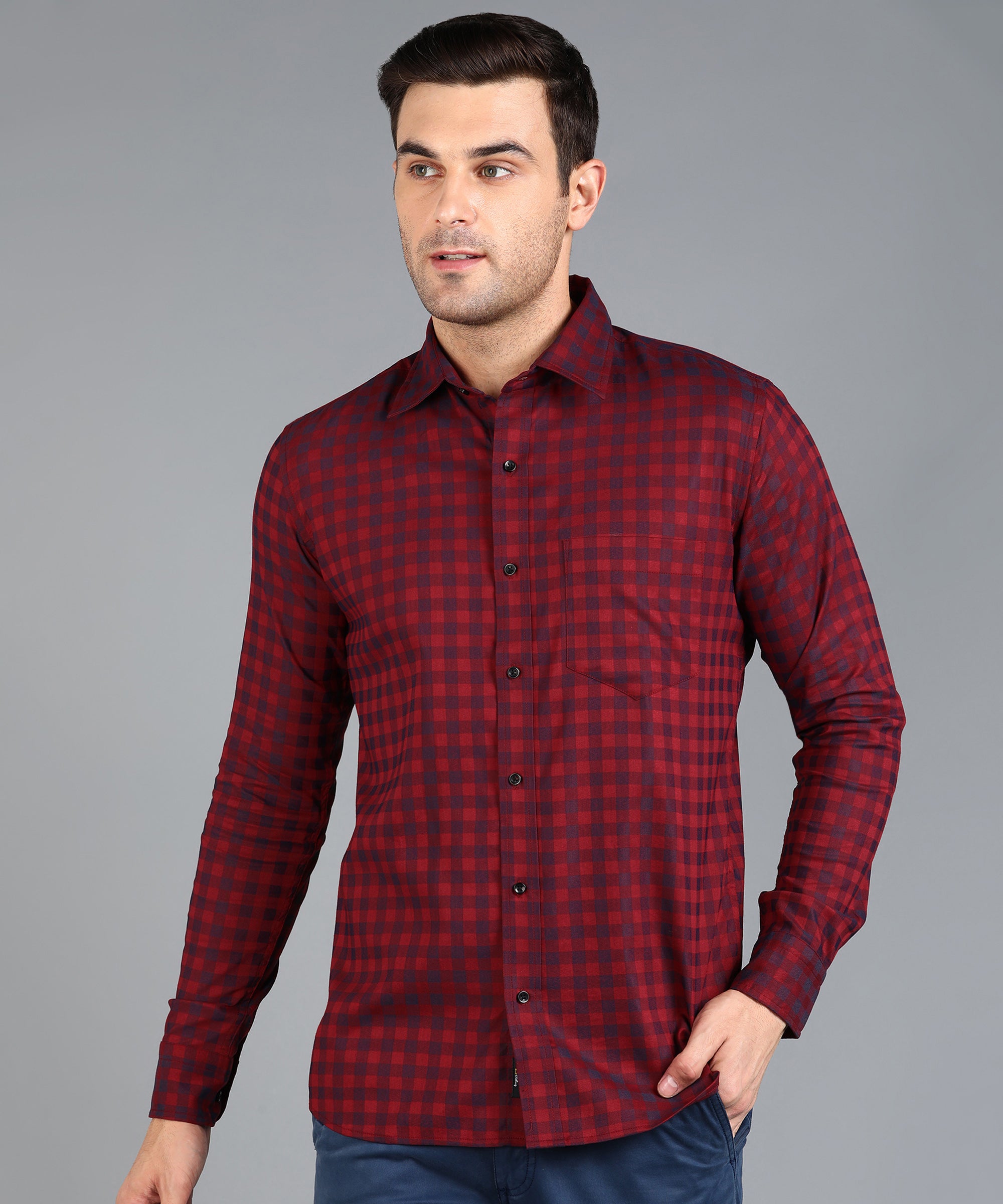 Red &amp; Blue Checked Slim Fit Shirt