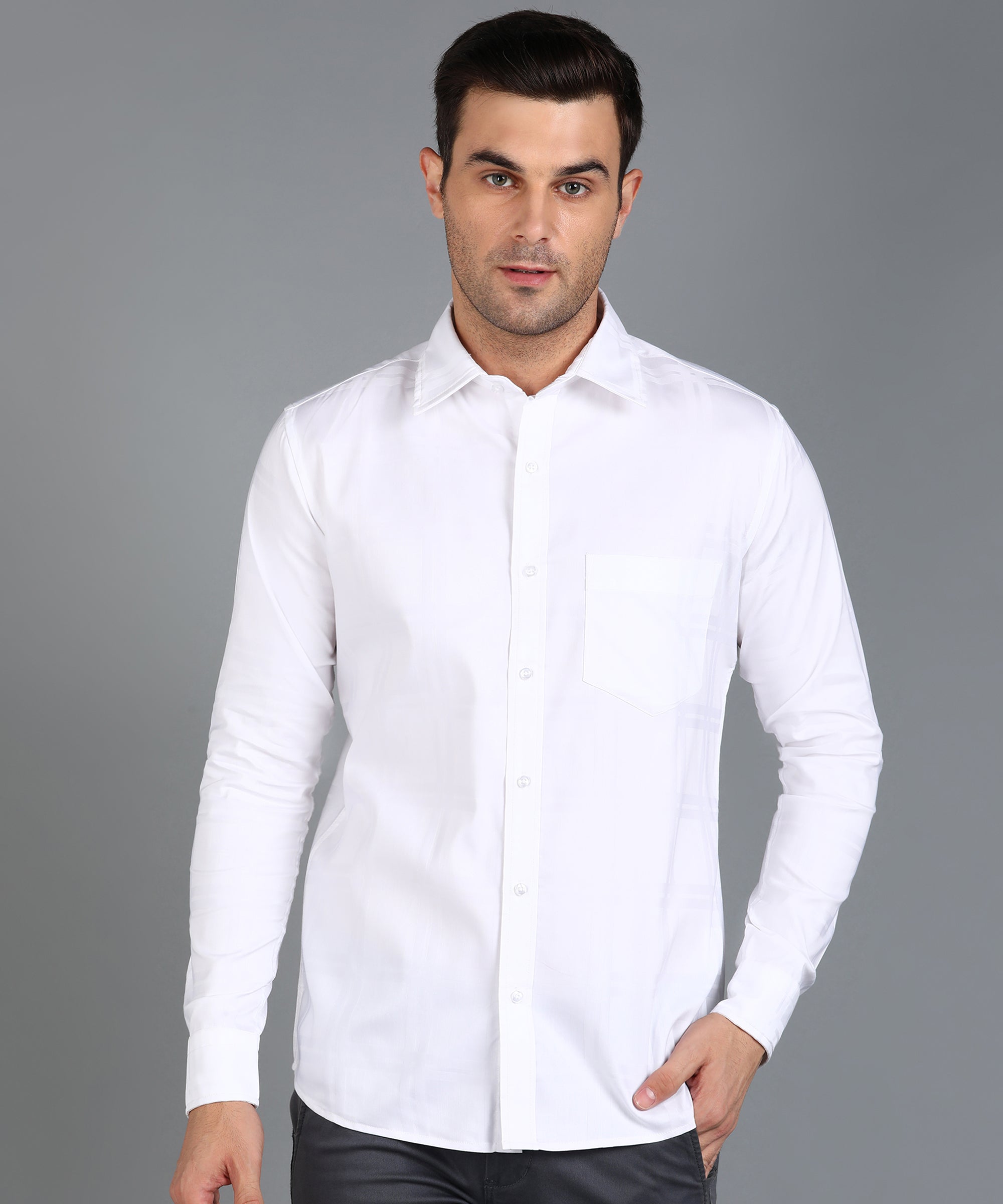 Self Design White Slim Fit Shirt