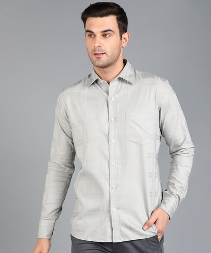 Self Design Grey Slim Fit Shirt