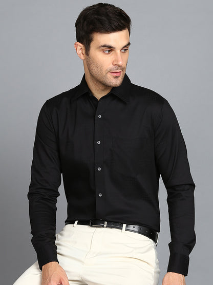 Self Checked Dark Black Slim Fit Shirt