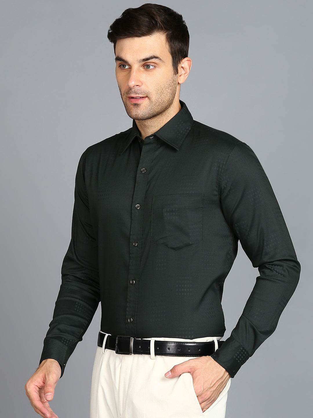 Self Checked Dark Green Slim Fit Shirt