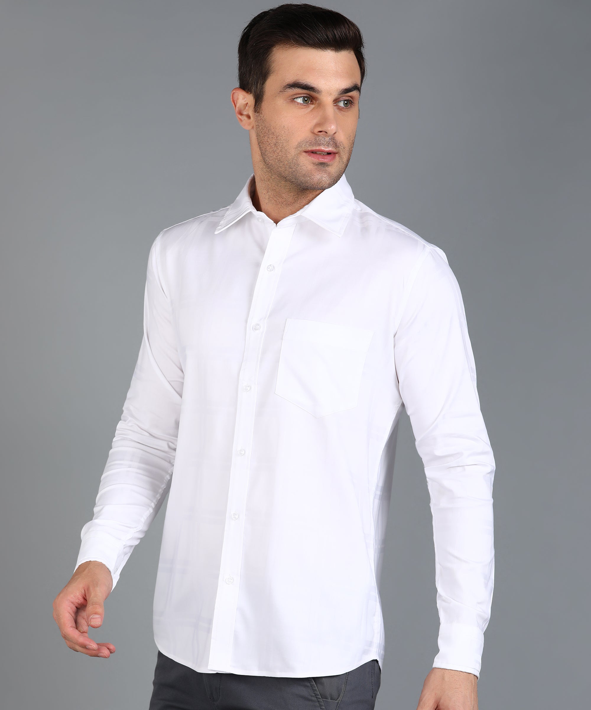 Self Design White Slim Fit Shirt