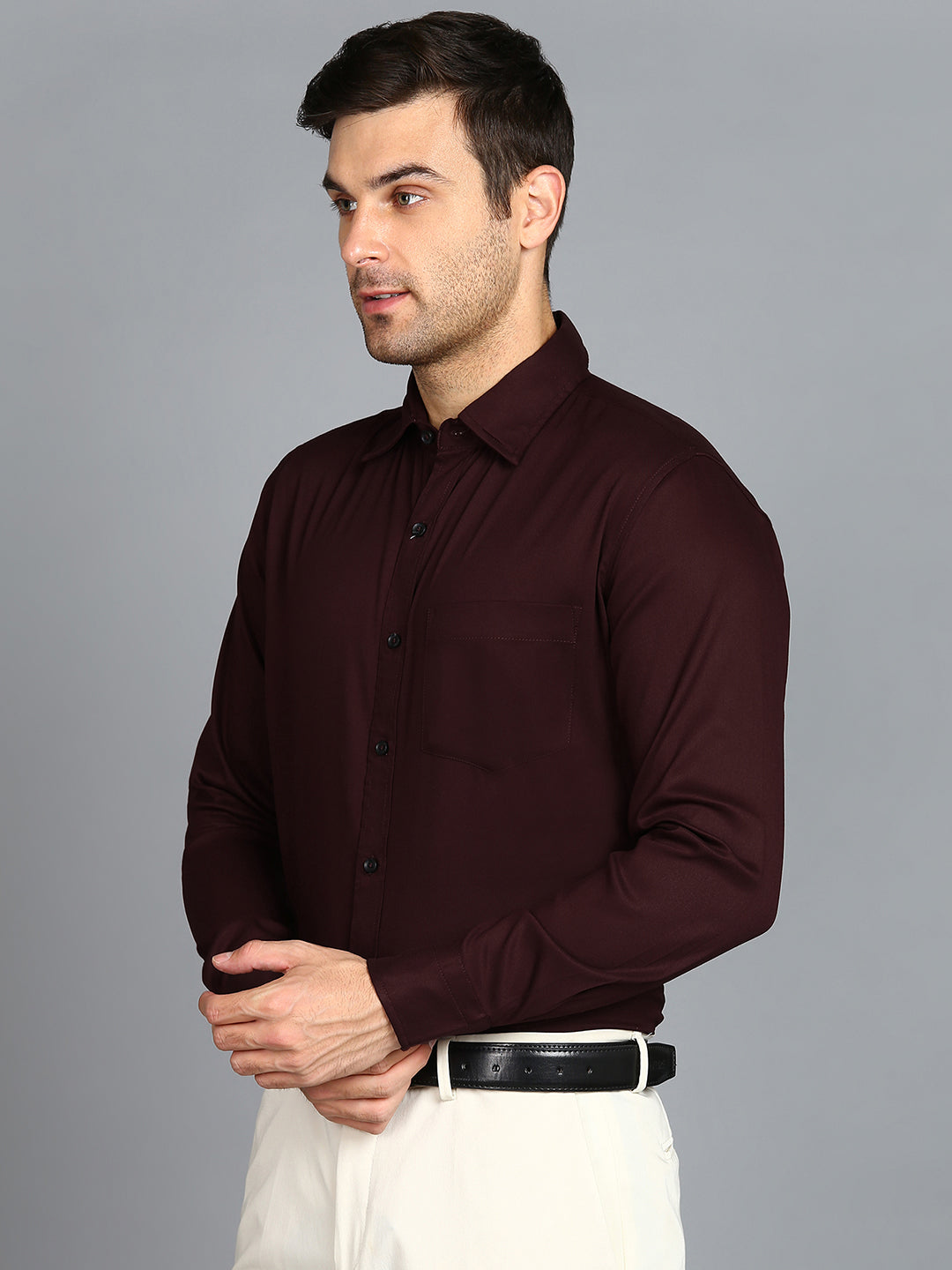 Solid Wine Slim Fit Shirt