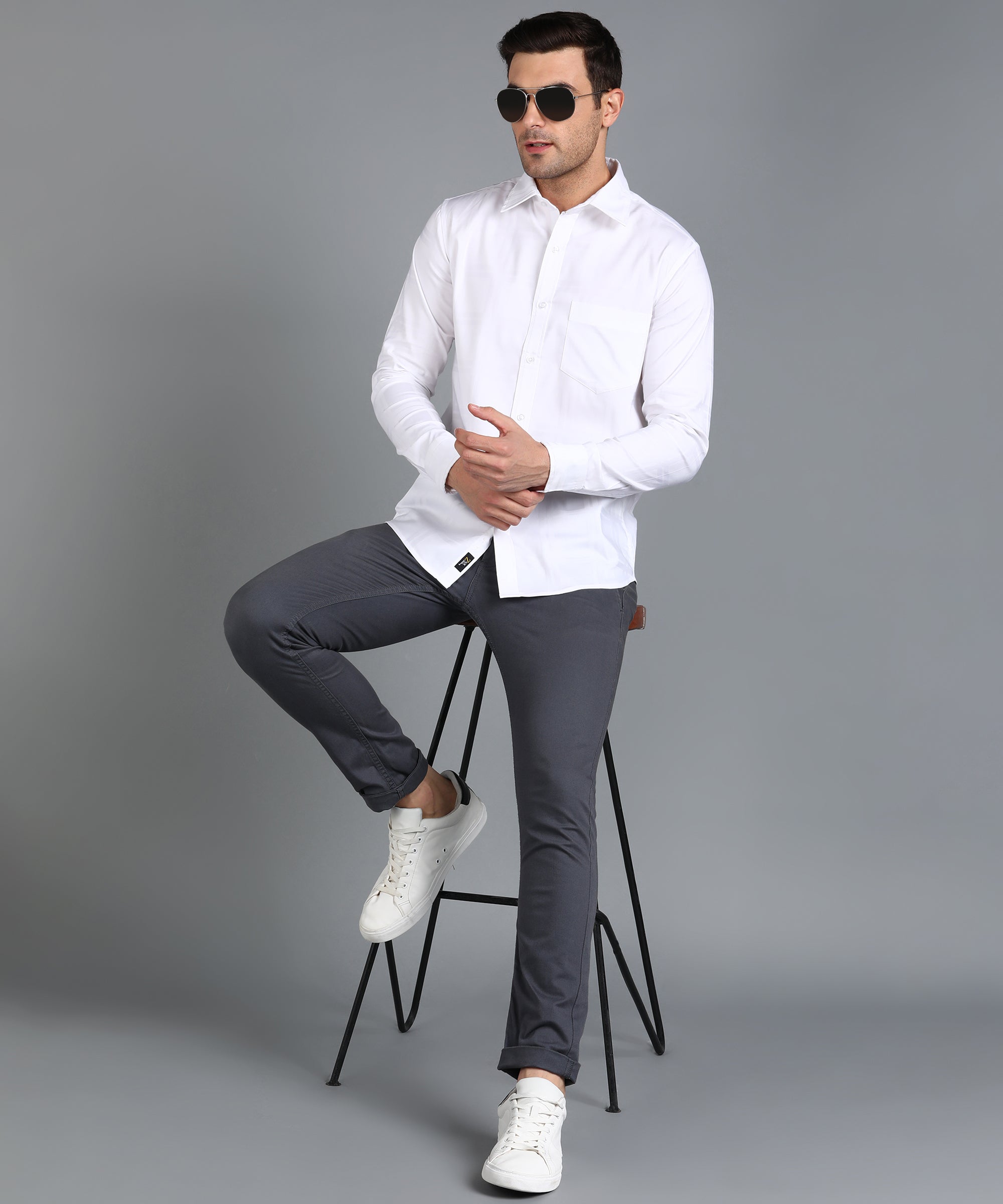 Self Design White Slim Fit Shirt