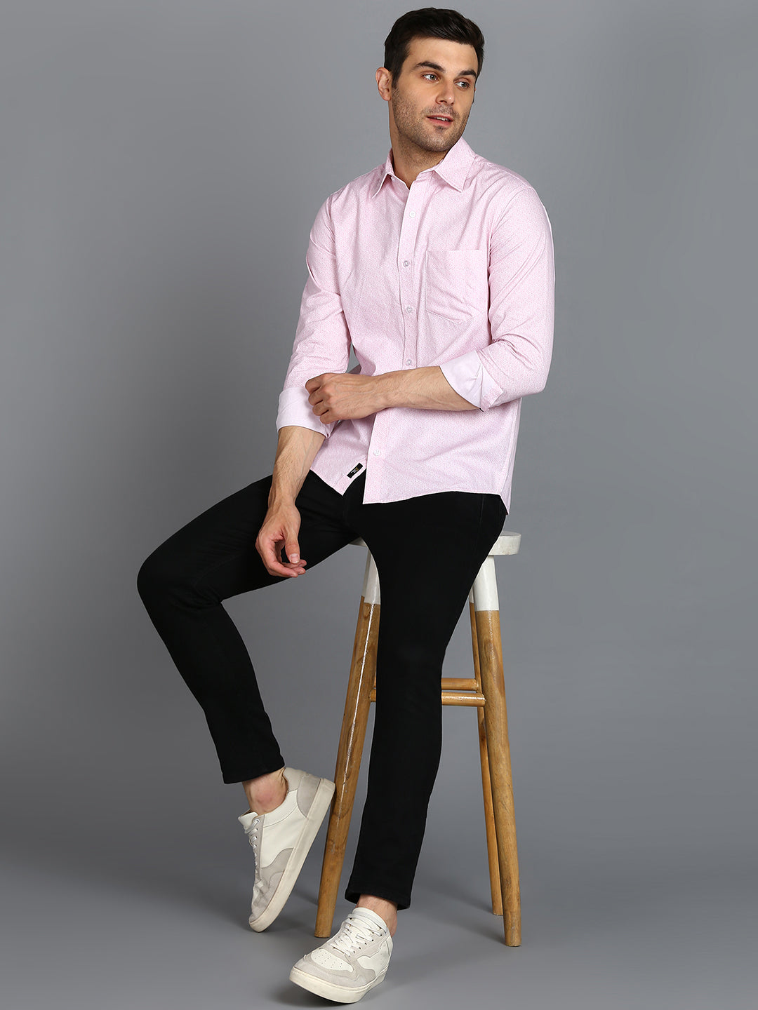 Pink Floral Printed Slim Fit Shirt