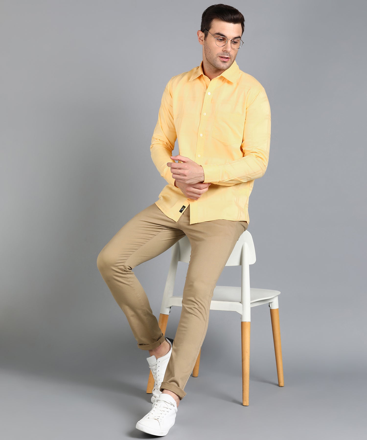 Self Design Yellow Slim Fit Shirt
