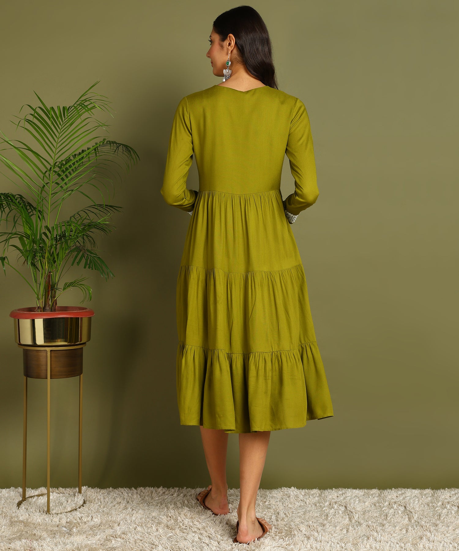 Olive Green Maternity Wear Midi Dress