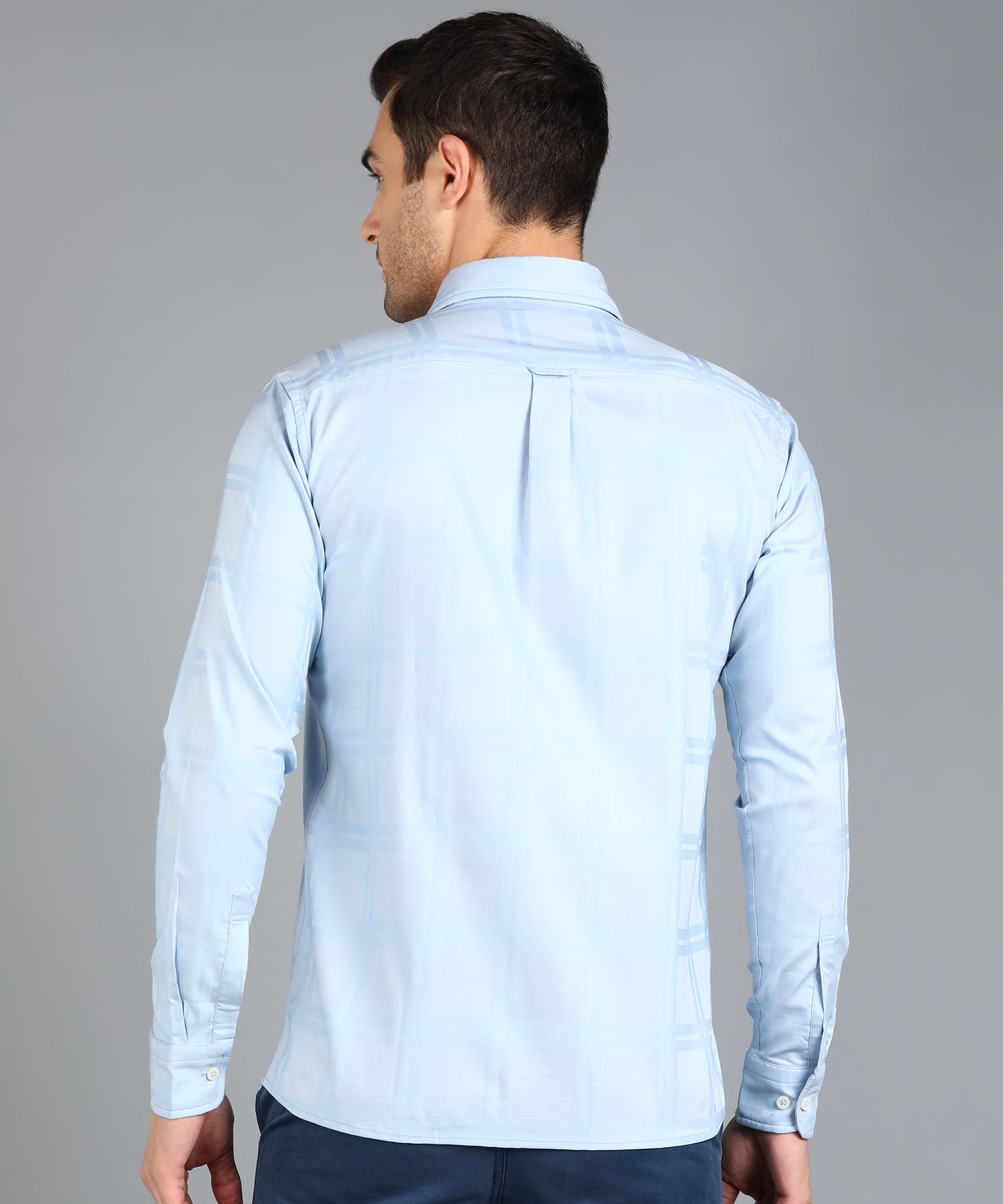 Self Design Sky Blue Slim Fit Shirt