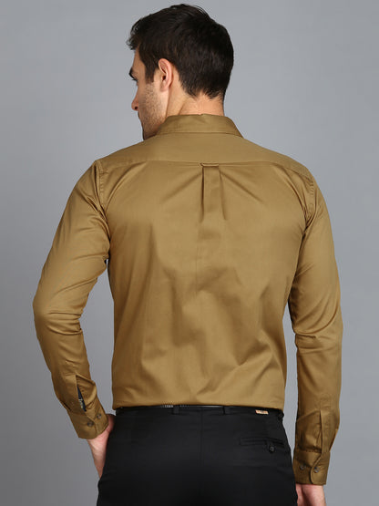Solid Camel Brown Slim Fit Shirt