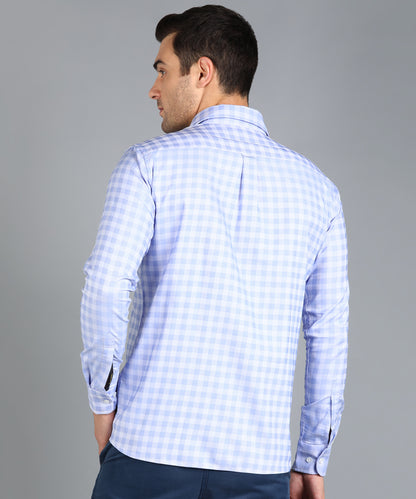 Sky Blue &amp; White Checked Slim Fit Shirt