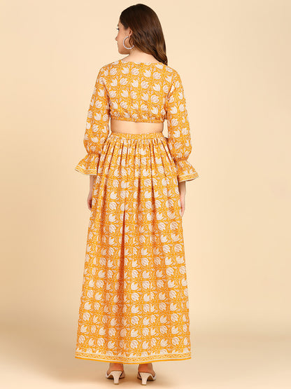 Yellow  Floral Waist Cut-Out Maxi Dress Dress