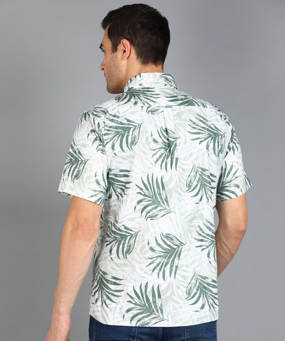 Green Leaf Printed Half Slim Fit Shirt