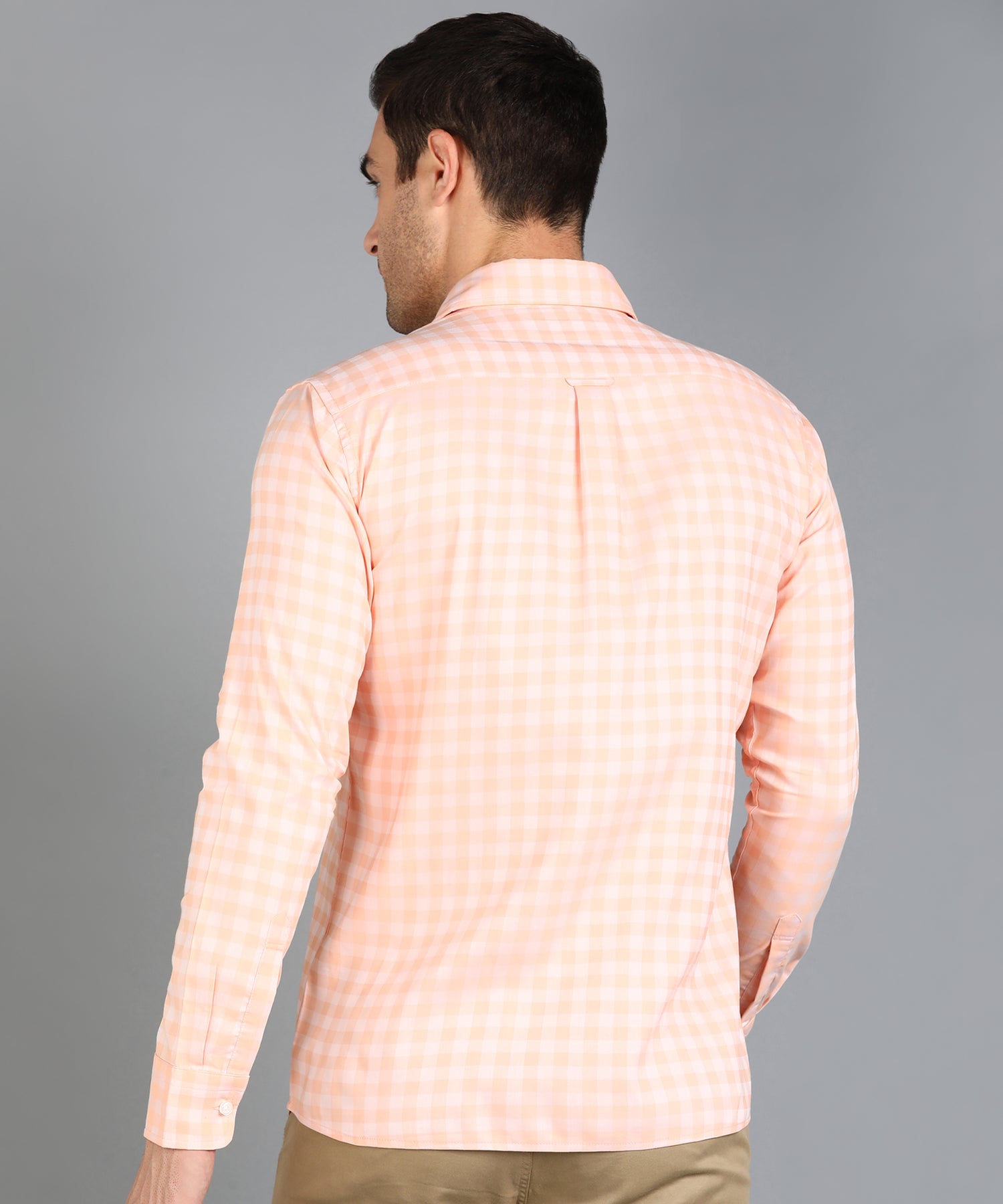 Peach Checked Slim Fit Shirt
