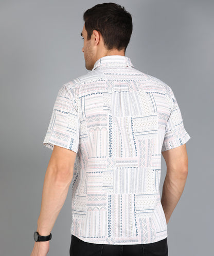 Off White Geomatric Print Half Slim Fit Shirt