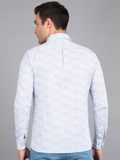 Blue Floral Printed Slim Fit Shirt