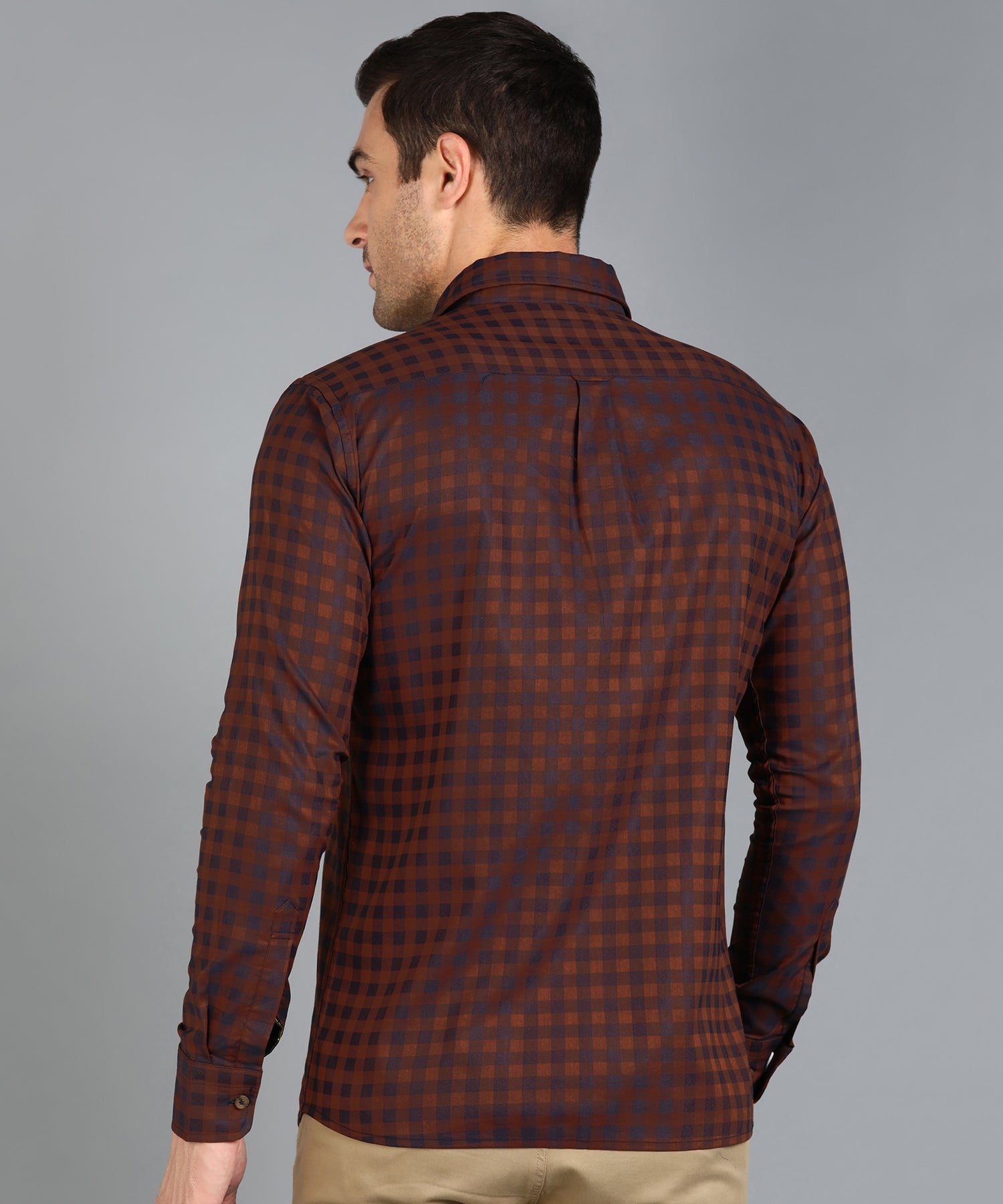 Brown &amp; Blue Checked Slim Fit Shirt