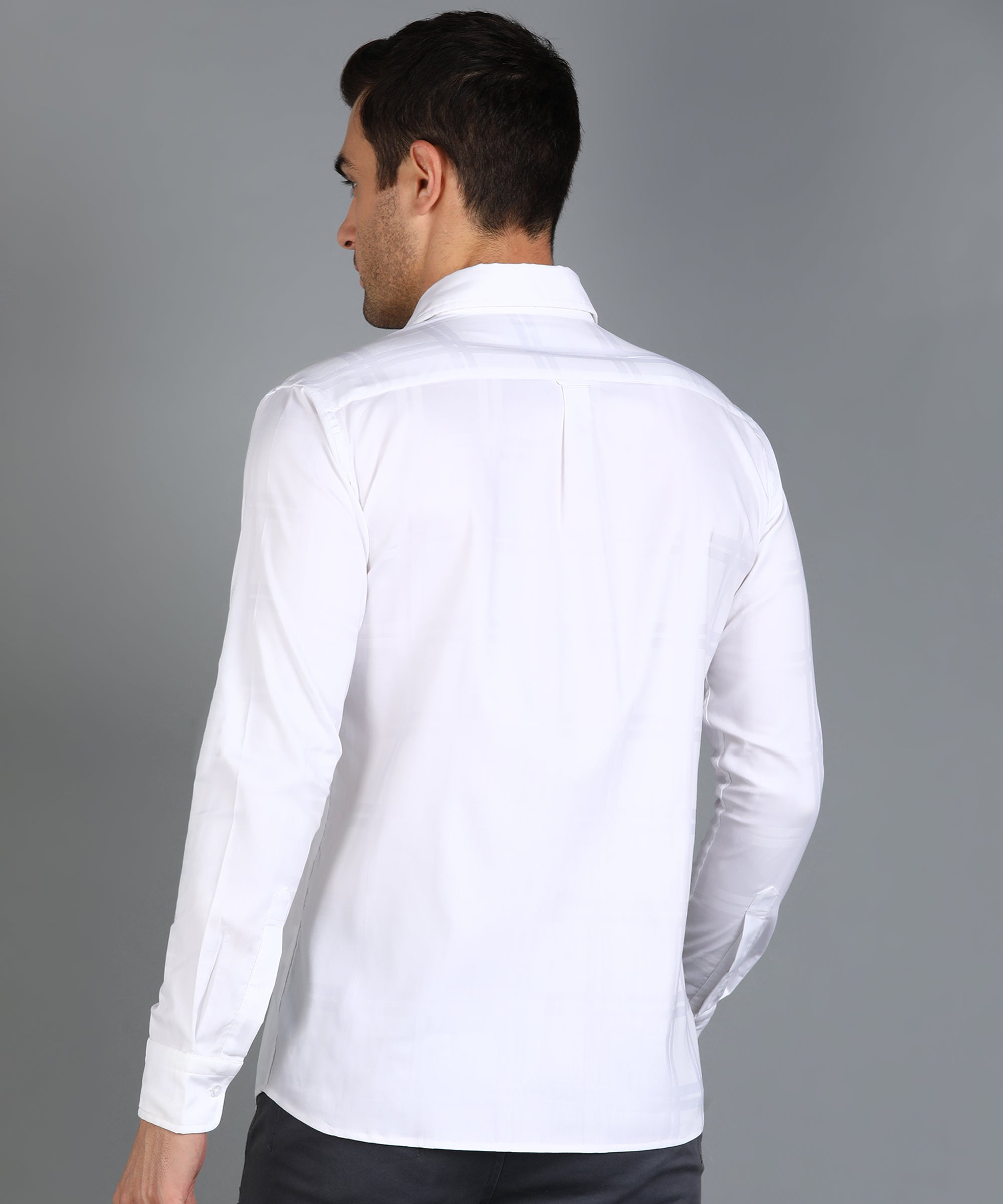 Self Design White Slim Fit Shirt