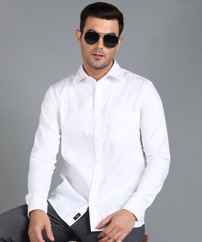 Self Design White Slim Fit Shirt