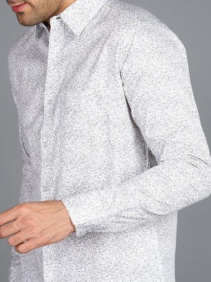 Grey Floral Printed Off White Slim Fit Shirt