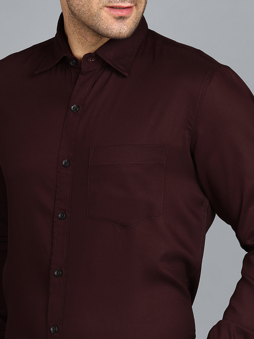 Solid Wine Slim Fit Shirt