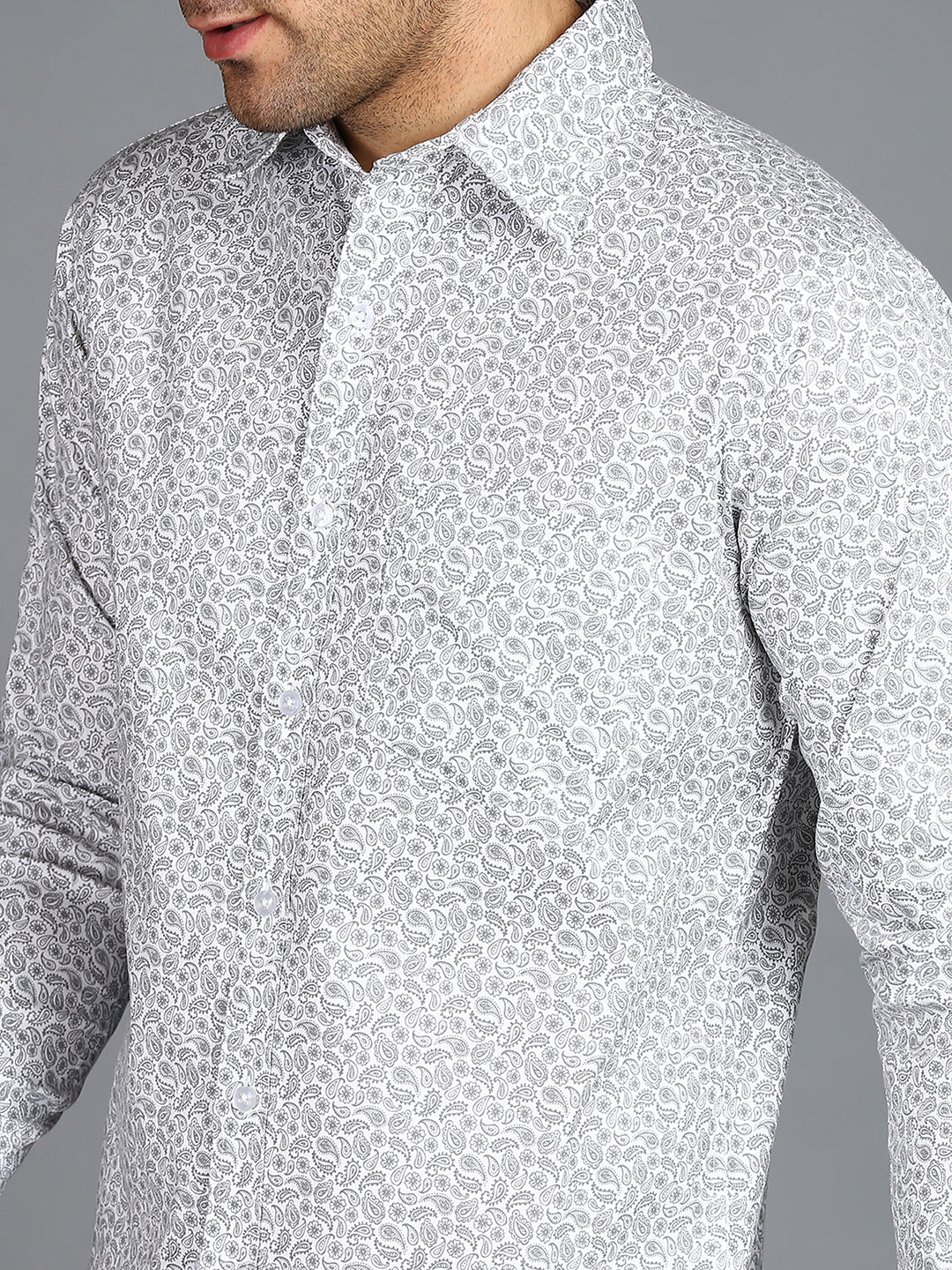 Grey Floral Printed Slim Fit Shirt