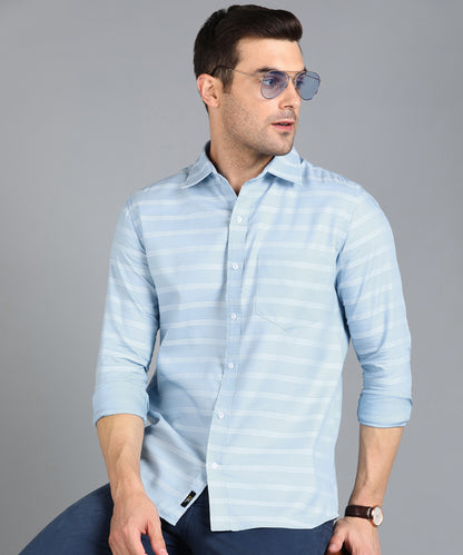 Sky Blue Striped Slim Fit Shirt