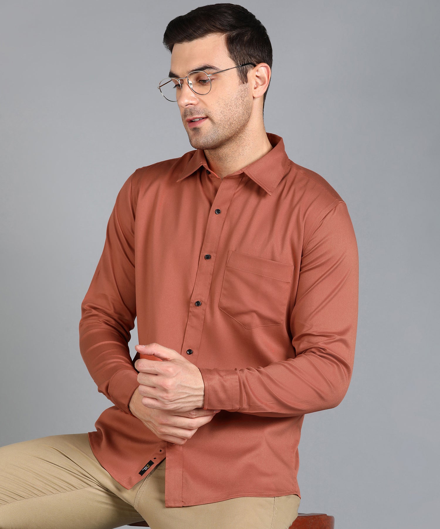 Rust Red Solid Slim Fit Shirt