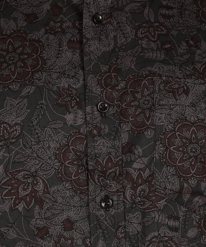 Men Dark Grey &amp; Brown Floral Print Shirt