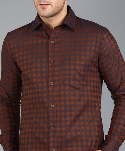 Brown &amp; Blue Checked Slim Fit Shirt