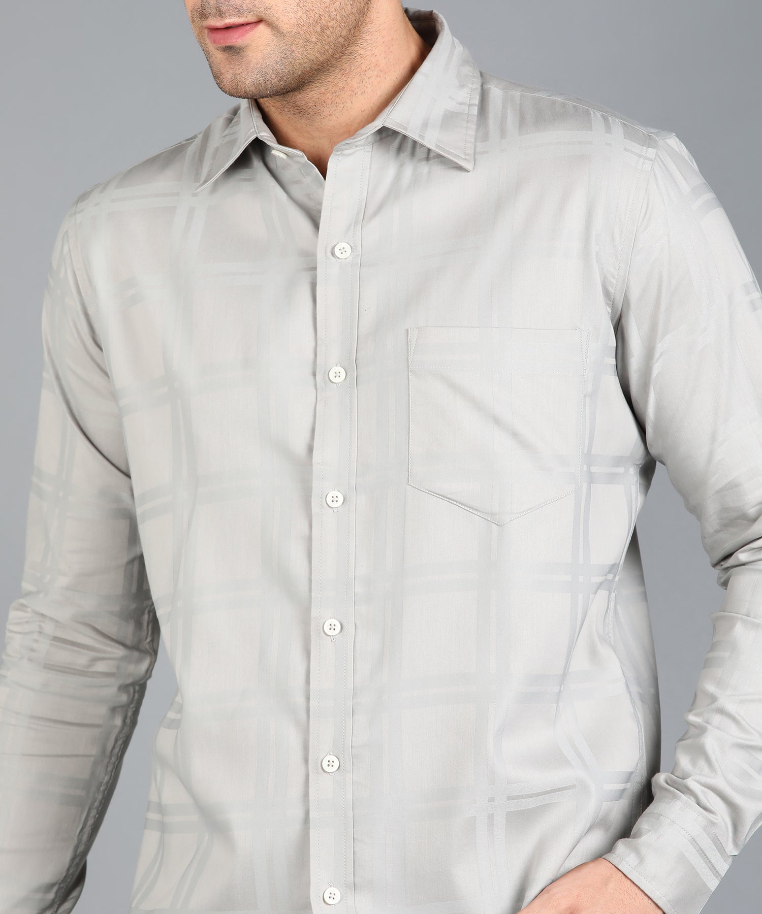 Self Design Grey Slim Fit Shirt