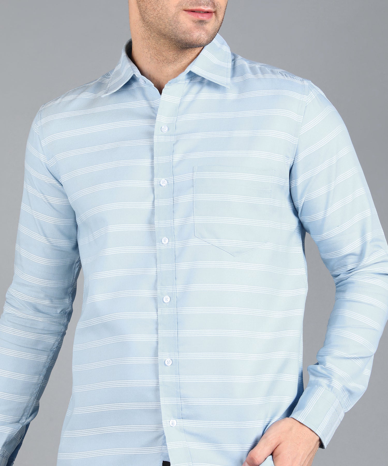 Sky Blue Striped Slim Fit Shirt