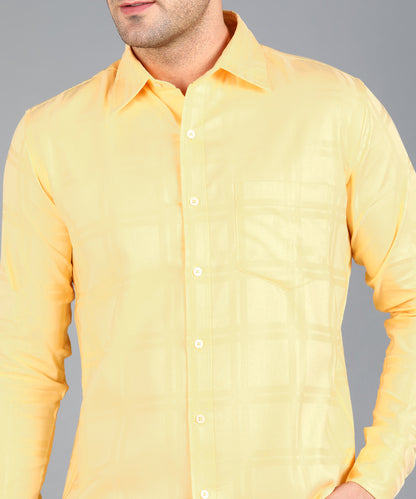 Self Design Yellow Slim Fit Shirt