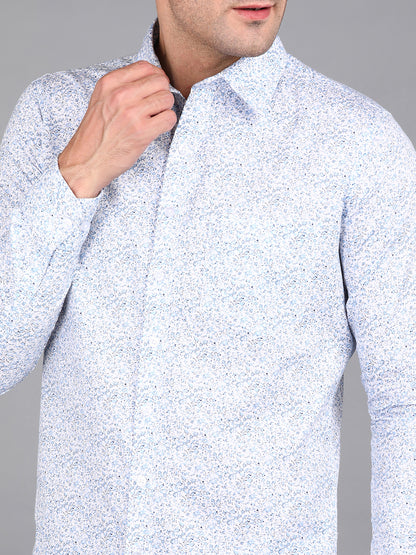 Blue Floral Printed Slim Fit Shirt