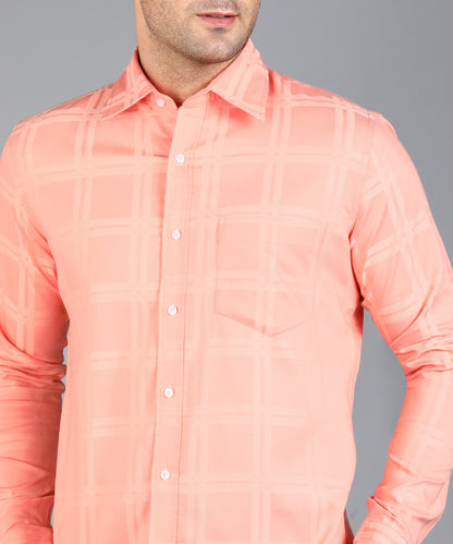 Self Design Peach Slim Fit Shirt