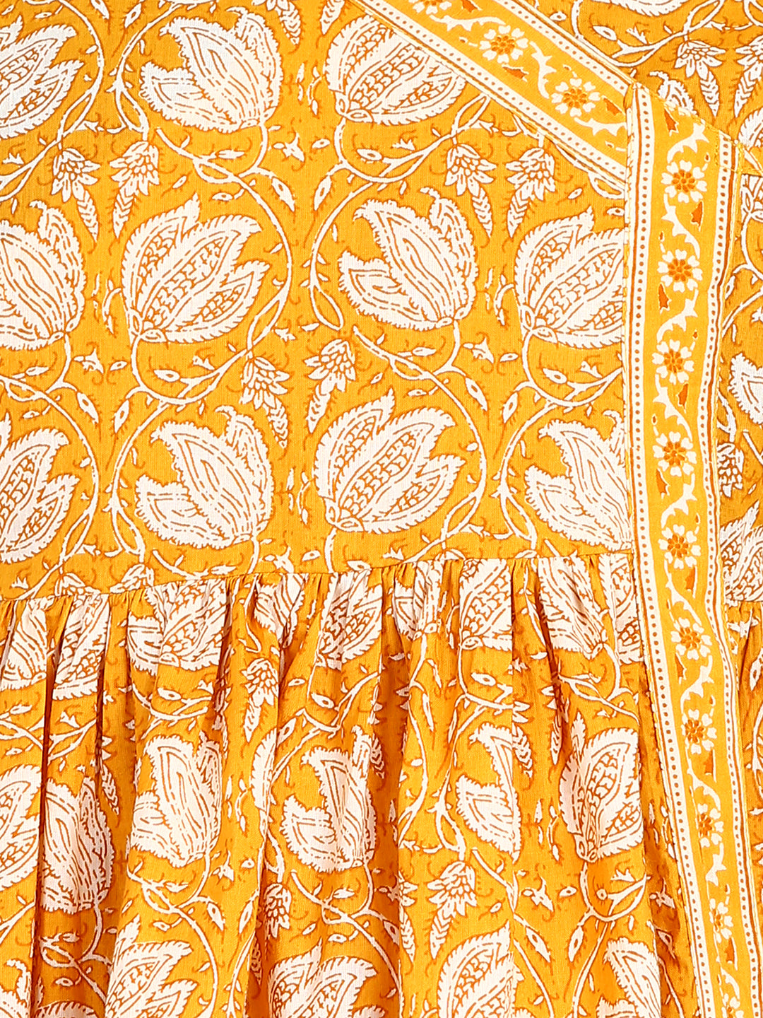 Floral Printed Angrakha Style Yellow Top