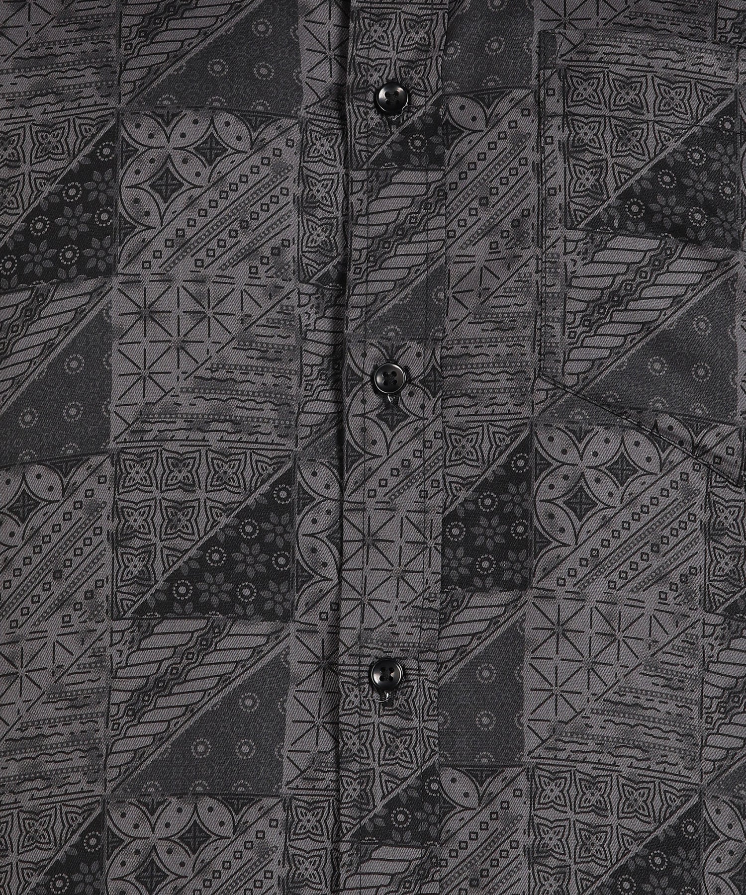 Black Geomatric Printed Grey Slim Fit Shirt