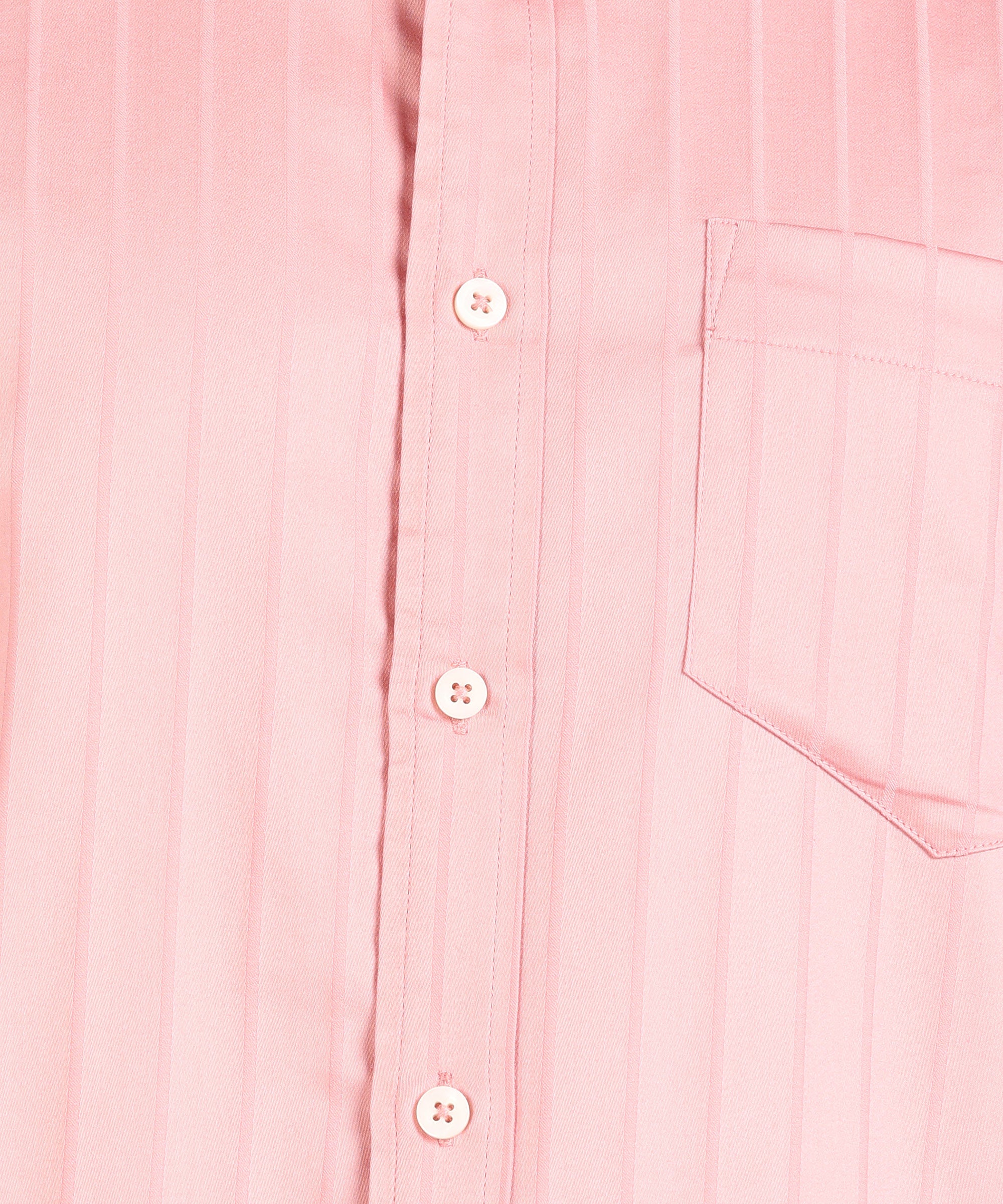 Self Striped Peach Slim Fit Shirt