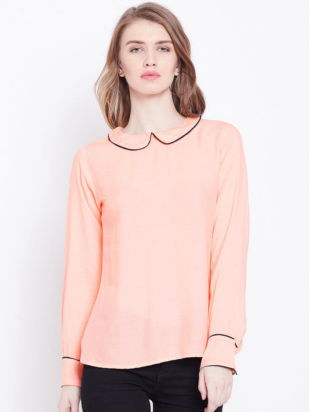 Peach-Coloured Solid A-Line Top - Znxclothing