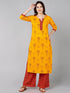 Red Floral Printed Yellow Kurta With Palazzo - Znxclothing