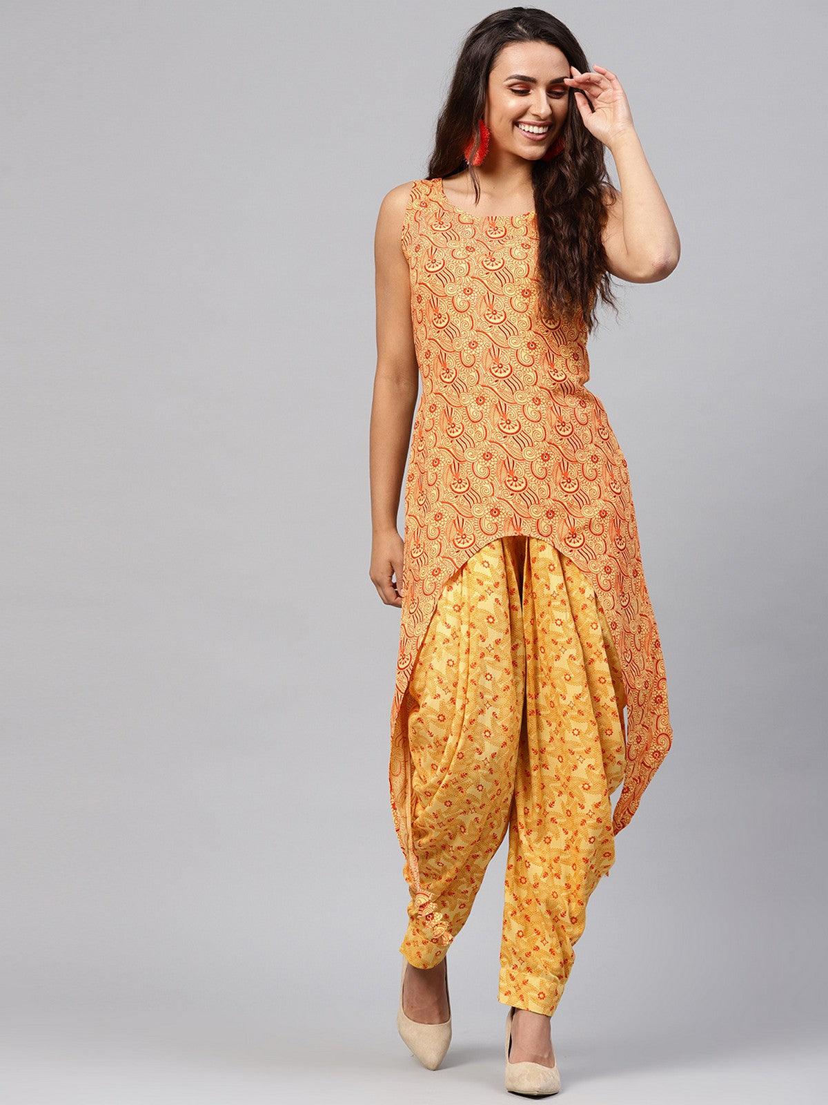 Tribal Art Kurta With Dhoti (Fully Stitched) - Znxclothing