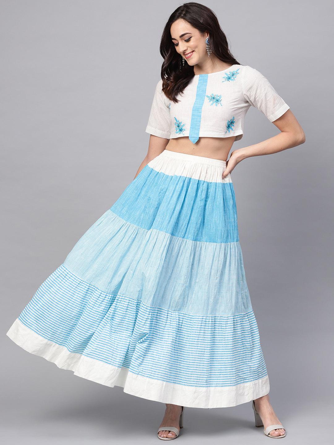 Handloom Embroidered Top With Skirt (Fully Stitched) - Znxclothing