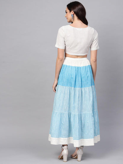 Handloom Embroidered Top With Skirt (Fully Stitched) - Znxclothing