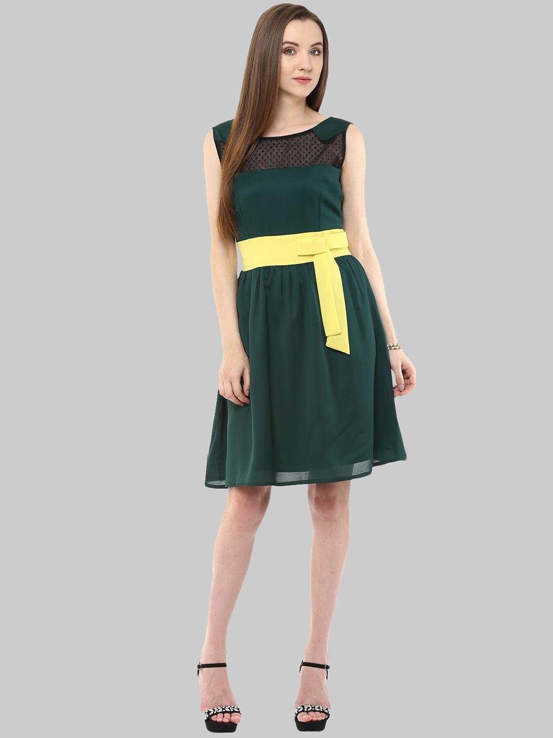 Flared Contrasting Bow Dress - Znxclothing
