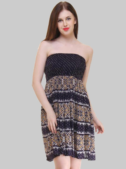 Women Black Printed Party Dress - Znxclothing