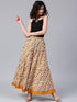 Cream & Yellow Geometrical Printed Tiered Skirt - Znxclothing